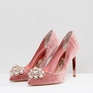 Ted Baker Pink Velvet Embellished Heeled Cour Heels